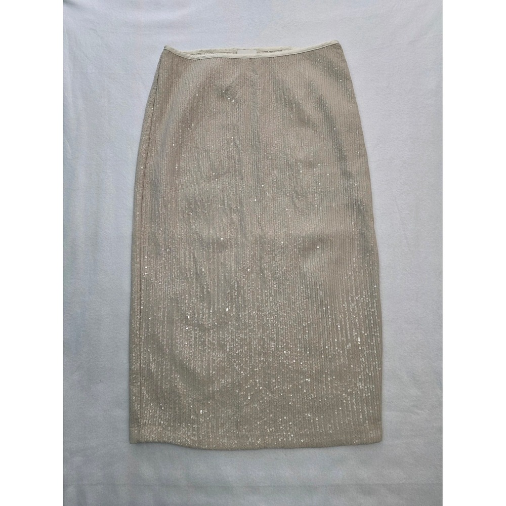 Calvin Klein Skirt Sequin Midi 6 Beige Glam Party Slit Pencil Skirt